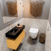 MONDIAZ ANDOR Toiletmeubel 80x30x30cm met 0 kraangaten 1 lades ocher mat Wastafel Lex links Solid Surface Zwart FK75343608