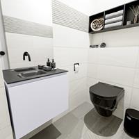 MONDIAZ OLAN Toiletmeubel 60x30x40cm met 0 kraangaten 1 lades cale mat Wastafel Lex links Solid Surface Zwart FK75342993