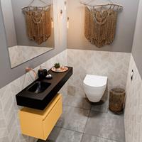 MONDIAZ ANDOR Toiletmeubel 100x30x30cm met 0 kraangaten 1 lades ocher mat Wastafel Lex links Solid Surface Zwart FK75344006