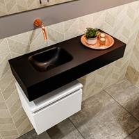 MONDIAZ ANDOR Toiletmeubel 80x30x30cm met 0 kraangaten 1 lades talc mat Wastafel Lex links Solid Surface Zwart FK75343942