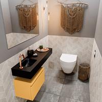 MONDIAZ ANDOR Toiletmeubel 100x30x30cm met 1 kraangaten 1 lades ocher mat Wastafel Lex links Solid Surface Zwart FK75344005