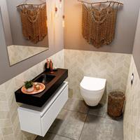 MONDIAZ ANDOR Toiletmeubel 80x30x30cm met 1 kraangaten 1 lades talc mat Wastafel Lex midden Solid Surface Zwart FK75343460