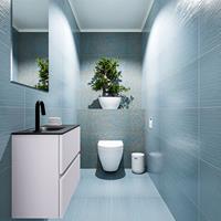 MONDIAZ ADA Toiletmeubel 60x30x50cm met 1 kraangaten 2 lades cale mat Wastafel Lex links Solid Surface Zwart FK75342296