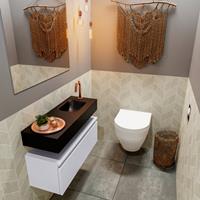 MONDIAZ ANDOR Toiletmeubel 80x30x30cm met 1 kraangaten 1 lades cale mat Wastafel Lex rechts Solid Surface Zwart FK75343696