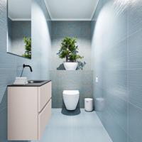 MONDIAZ ADA Toiletmeubel 60x30x50cm met 0 kraangaten 2 lades linen mat Wastafel Lex rechts Solid Surface Zwart FK75342270