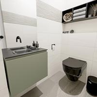 MONDIAZ OLAN Toiletmeubel 60x30x40cm met 0 kraangaten 1 lades army mat Wastafel Lex links Solid Surface Zwart FK75342877