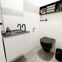 MONDIAZ OLAN Toiletmeubel 60x30x40cm met 1 kraangaten 1 lades linen mat Wastafel Lex rechts Solid Surface Zwart FK75342965