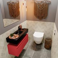 MONDIAZ ANDOR Toiletmeubel 80x30x30cm met 1 kraangaten 1 lades fire mat Wastafel Lex midden Solid Surface Zwart FK75343634