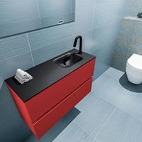 MONDIAZ ADA Toiletmeubel 80x30x50cm met 1 kraangaten 2 lades fire mat Wastafel Lex rechts Solid Surface Zwart FK75342246