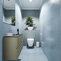 MONDIAZ ADA Toiletmeubel 80x30x50cm met 1 kraangaten 2 lades army mat Wastafel Lex rechts Solid Surface Zwart FK75342188