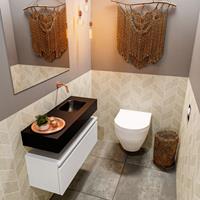 MONDIAZ ANDOR Toiletmeubel 80x30x30cm met 0 kraangaten 1 lades talc mat Wastafel Lex rechts Solid Surface Zwart FK75343465