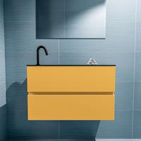 MONDIAZ ADA Toiletmeubel 80x30x50cm met 1 kraangaten 2 lades ocher mat Wastafel Lex links Solid Surface Zwart FK75342215