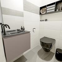 MONDIAZ OLAN Toiletmeubel 60x30x40cm met 1 kraangaten 1 lades smoke mat Wastafel Lex links Solid Surface Zwart FK75342847