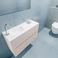 MONDIAZ ADA Toiletmeubel 80x30x50cm met 1 kraangaten 2 lades linen mat Wastafel Lex links Solid Surface Wit FK75341925