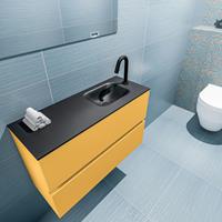 MONDIAZ ADA Toiletmeubel 80x30x50cm met 1 kraangaten 2 lades ocher mat Wastafel Lex rechts Solid Surface Zwart FK75342217