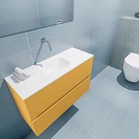 MONDIAZ ADA Toiletmeubel 80x30x50cm met 0 kraangaten 2 lades ocher mat Wastafel Lex midden Solid Surface Wit FK75341866