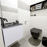 MONDIAZ OLAN Toiletmeubel 60x30x40cm met 1 kraangaten 1 lades cale mat Wastafel Lex links Solid Surface Zwart FK75342992