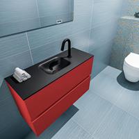 MONDIAZ ADA Toiletmeubel 80x30x50cm met 1 kraangaten 2 lades fire mat Wastafel Lex midden Solid Surface Zwart FK75342242