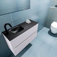 MONDIAZ ADA Toiletmeubel 80x30x50cm met 1 kraangaten 2 lades cale mat Wastafel Lex links Solid Surface Zwart FK75342302