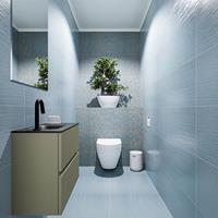 MONDIAZ ADA Toiletmeubel 60x30x50cm met 1 kraangaten 2 lades army mat Wastafel Lex links Solid Surface Zwart FK75342180