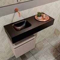 MONDIAZ ANDOR Toiletmeubel 80x30x30cm met 0 kraangaten 1 lades smoke mat Wastafel Lex links Solid Surface Zwart FK75343978