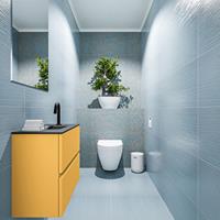 MONDIAZ ADA Toiletmeubel 60x30x50cm met 1 kraangaten 2 lades ocher mat Wastafel Lex midden Solid Surface Zwart FK75342207