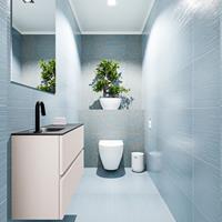 MONDIAZ ADA Toiletmeubel 80x30x50cm met 1 kraangaten 2 lades linen mat Wastafel Lex links Solid Surface Zwart FK75342273