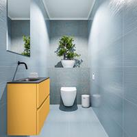 MONDIAZ ADA Toiletmeubel 60x30x50cm met 0 kraangaten 2 lades ocher mat Wastafel Lex links Solid Surface Zwart FK75342210