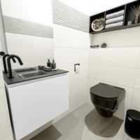 MONDIAZ OLAN Toiletmeubel 60x30x40cm met 1 kraangaten 1 lades talc mat Wastafel Lex links Solid Surface Zwart FK75342760