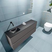 MONDIAZ ADA Toiletmeubel 120x30x50cm met 0 kraangaten 2 lades dark grey mat Wastafel Lex links Solid Surface Zwart FK75342141