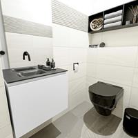 MONDIAZ OLAN Toiletmeubel 60x30x40cm met 0 kraangaten 1 lades talc mat Wastafel Lex links Solid Surface Zwart FK75342761