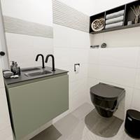 MONDIAZ OLAN Toiletmeubel 60x30x40cm met 1 kraangaten 1 lades army mat Wastafel Lex midden Solid Surface Zwart FK75342874