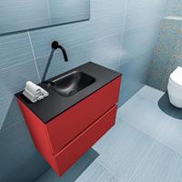 MONDIAZ ADA Toiletmeubel 60x30x50cm met 0 kraangaten 2 lades fire mat Wastafel Lex midden Solid Surface Zwart FK75342237