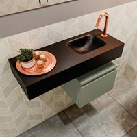 MONDIAZ ANDOR Toiletmeubel 80x30x30cm met 1 kraangaten 1 lades army mat Wastafel Lex rechts Solid Surface Zwart FK75343991