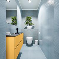 MONDIAZ ADA Toiletmeubel 120x30x50cm met 1 kraangaten 2 lades ocher mat Wastafel Lex midden Solid Surface Zwart FK75342225