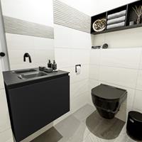 MONDIAZ OLAN Toiletmeubel 60x30x40cm met 0 kraangaten 1 lades urban mat Wastafel Lex links Solid Surface Zwart FK75342790