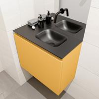 MONDIAZ OLAN Toiletmeubel 60x30x40cm met 0 kraangaten 1 lades ocher mat Wastafel Lex rechts Solid Surface Zwart FK75342908