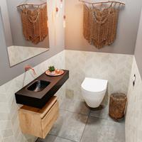 MONDIAZ ANDOR Toiletmeubel 80x30x30cm met 0 kraangaten 1 lades washed oak mat Wastafel Lex links Solid Surface Zwart FK75344050