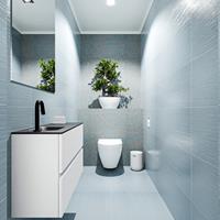 MONDIAZ ADA Toiletmeubel 80x30x50cm met 1 kraangaten 2 lades talc mat Wastafel Lex links Solid Surface Zwart FK75342070