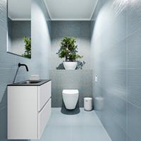 MONDIAZ ADA Toiletmeubel 60x30x50cm met 0 kraangaten 2 lades talc mat Wastafel Lex links Solid Surface Zwart FK75342065