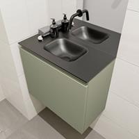 MONDIAZ OLAN Toiletmeubel 60x30x40cm met 0 kraangaten 1 lades army mat Wastafel Lex midden Solid Surface Zwart FK75342875