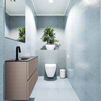 MONDIAZ ADA Toiletmeubel 80x30x50cm met 1 kraangaten 2 lades smoke mat Wastafel Lex links Solid Surface Zwart FK75342157