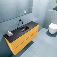 MONDIAZ ADA Toiletmeubel 100x30x50cm met 0 kraangaten 2 lades ocher mat Wastafel Lex midden Solid Surface Zwart FK75342220