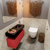 MONDIAZ ANDOR Toiletmeubel 80x30x30cm met 1 kraangaten 1 lades fire mat Wastafel Lex rechts Solid Surface Zwart FK75343638