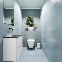 MONDIAZ ADA Toiletmeubel 60x30x50cm met 0 kraangaten 2 lades talc mat Wastafel Lex midden Solid Surface Zwart FK75342063