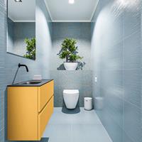 MONDIAZ ADA Toiletmeubel 80x30x50cm met 0 kraangaten 2 lades ocher mat Wastafel Lex links Solid Surface Zwart FK75342216