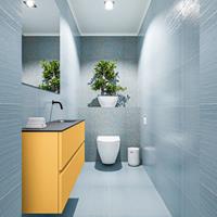 MONDIAZ ADA Toiletmeubel 100x30x50cm met 0 kraangaten 2 lades ocher mat Wastafel Lex rechts Solid Surface Zwart FK75342224