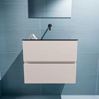 MONDIAZ ADA Toiletmeubel 60x30x50cm met 0 kraangaten 2 lades linen mat Wastafel Lex midden Solid Surface Zwart FK75342266