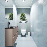 MONDIAZ ADA Toiletmeubel 100x30x50cm met 1 kraangaten 2 lades smoke mat Wastafel Lex links Solid Surface Zwart FK75342163