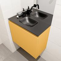 MONDIAZ OLAN Toiletmeubel 60x30x40cm met 0 kraangaten 1 lades ocher mat Wastafel Lex midden Solid Surface Zwart FK75342904